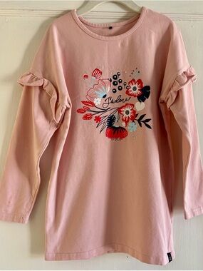 deux par deux Pink Floral Graphic Ruffle-Sleeve Long Sleeve Tee